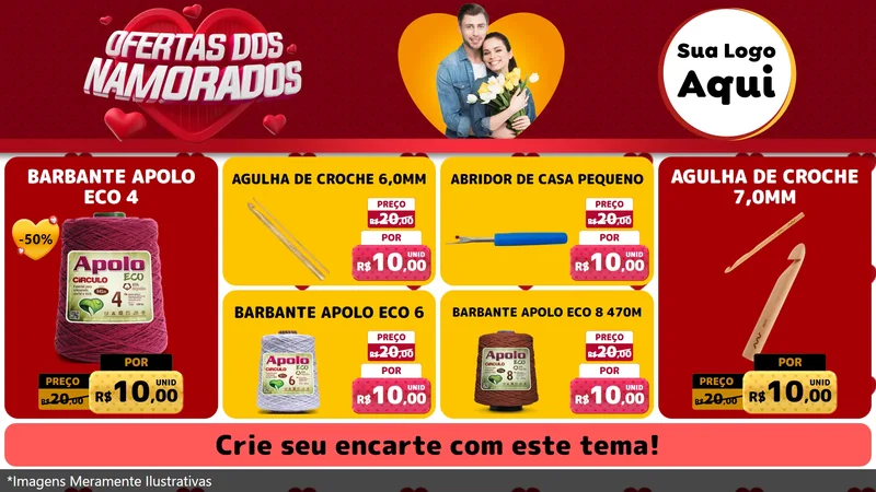 Modelo de TV para TV Horizontal com o tema Ofertas Dos Namorados para Armarinho e Aviamentos