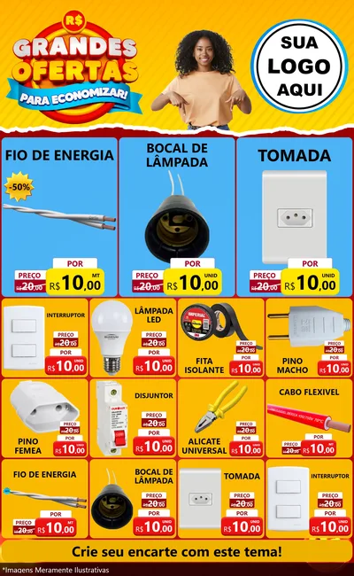 Modelo de Encarte para Encarte Grande com o tema Grandes Ofertas Para Economizar! para Materiais Elétricos