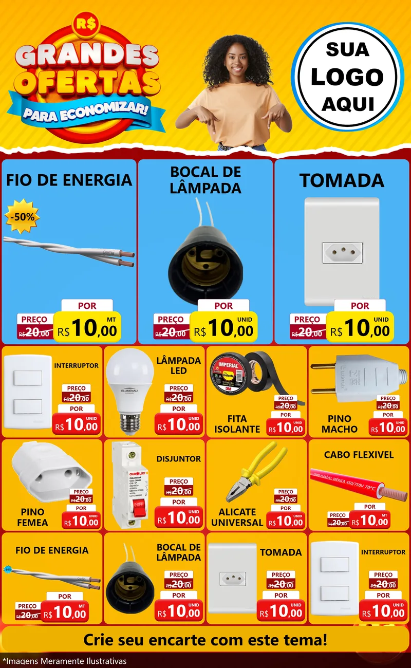 Modelo de Encarte para Encarte Grande com o tema Grandes Ofertas Para Economizar! para Materiais Elétricos