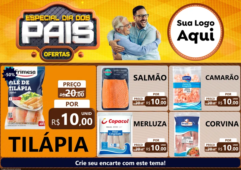 Modelo de Encarte para Encarte A4 Horizontal com o tema Especial Dia dos Pais para Peixaria