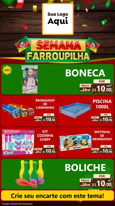 Modelo de TV para TV Vertical com o tema Semana Farroupilha para Brinquedos