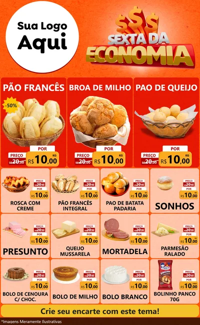 Modelo de Encarte para Encarte Grande com o tema Sexta da Economia para Padaria