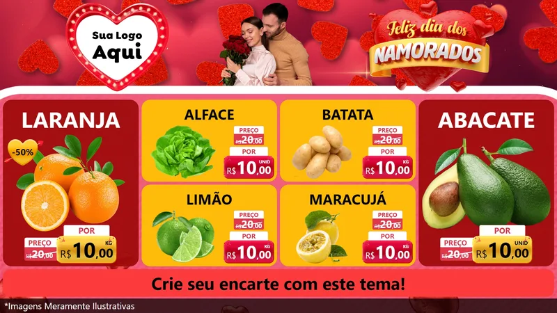 Modelo de TV para TV Horizontal com o tema Feliz Dia Dos Namorados para Hortifrúti