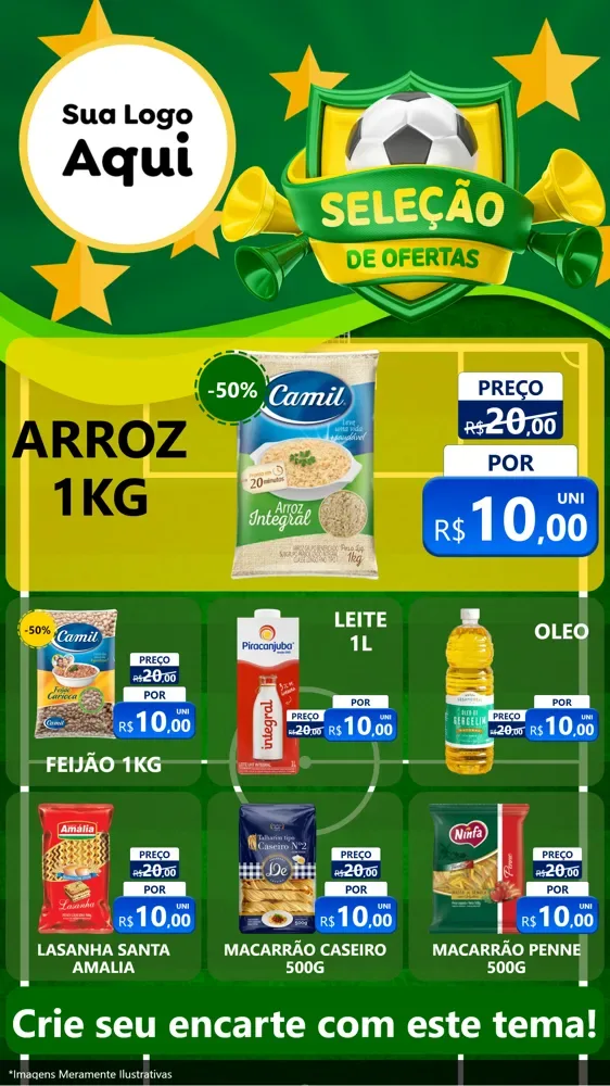 Modelo de Rede Social para Stories com o tema Seleção de Ofertas - Copa para Supermercado