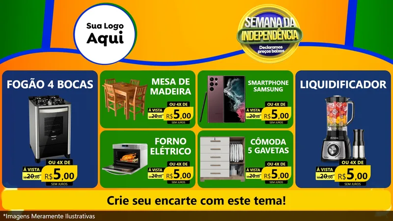 Modelo de TV para TV Horizontal com o tema Semana da Independência Declaramos Preços Baixos para Móveis e Eletro