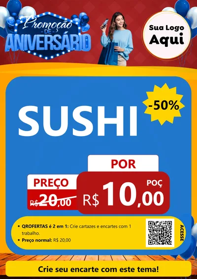 Modelo de Cartaz para Cartaz A4 Vertical com o tema Promoção de Aniversário para Comida japonesa
