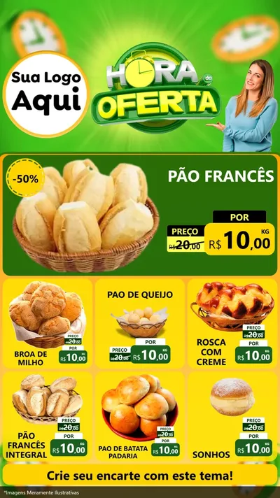 Modelo de Rede Social para Stories com o tema Hora da Oferta para Padaria