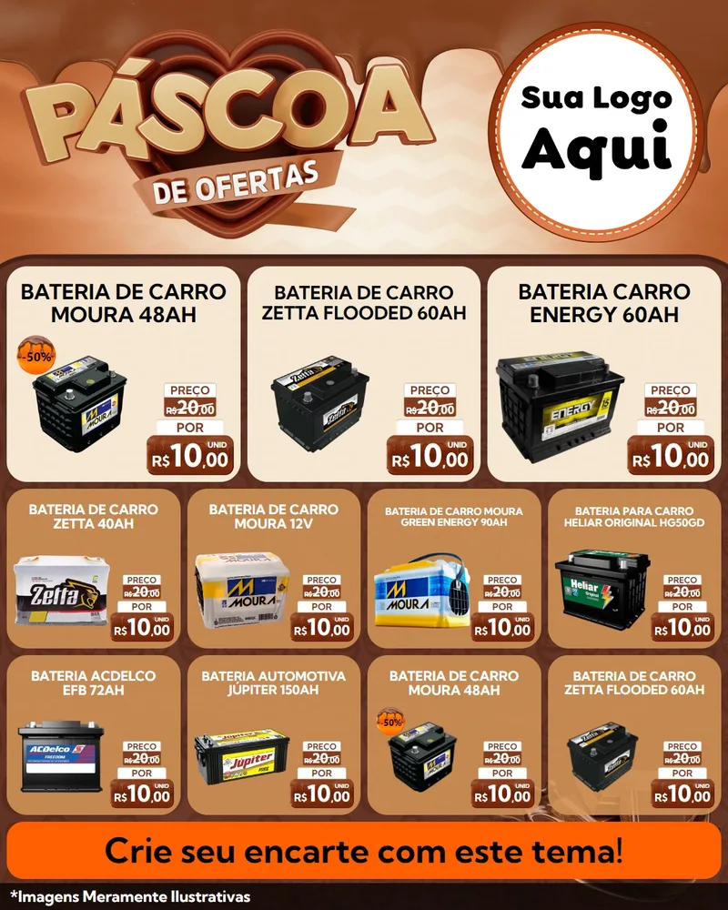 Modelo de Rede Social para Feed Instagram com o tema Páscoa de Ofertas para Baterias Elétricas