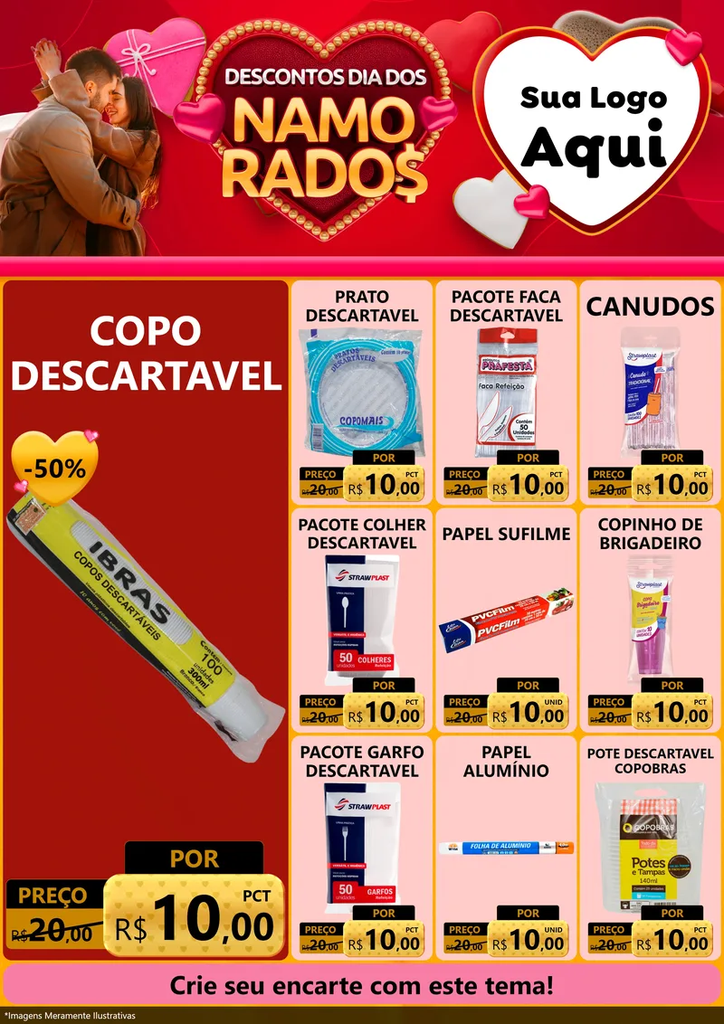 Modelo de Encarte para Encarte A4 Vertical com o tema Descontos Dia dos Namorados para Embalagens