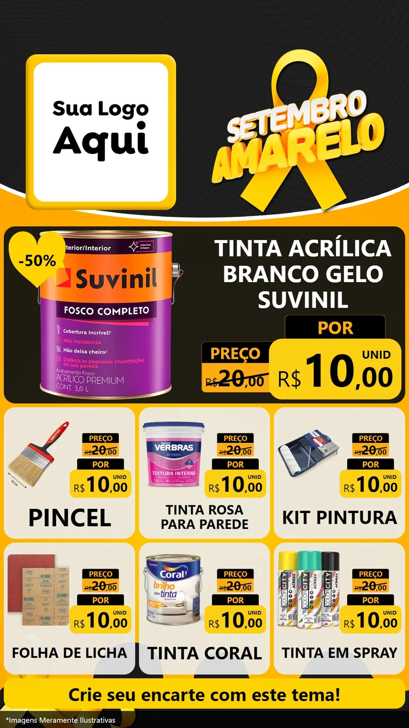 Modelo de Rede Social para Stories com o tema Setembro Amarelo para Tintas e Ferramentas