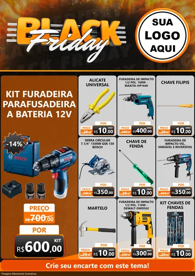 Modelo de Encarte para Encarte A4 Vertical com o tema Black Friday para Maquinas e Ferramentas
