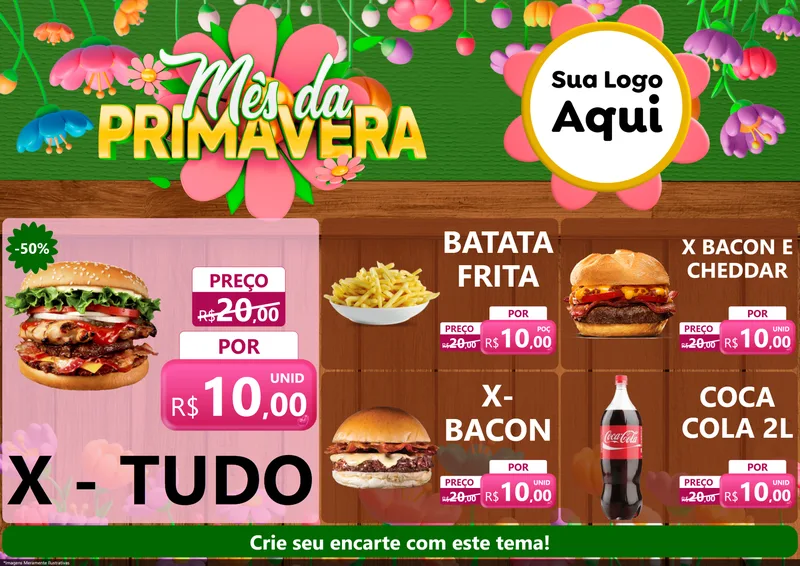 Modelo de Encarte para Encarte A4 Horizontal com o tema Mês da Primavera para Hamburgueria