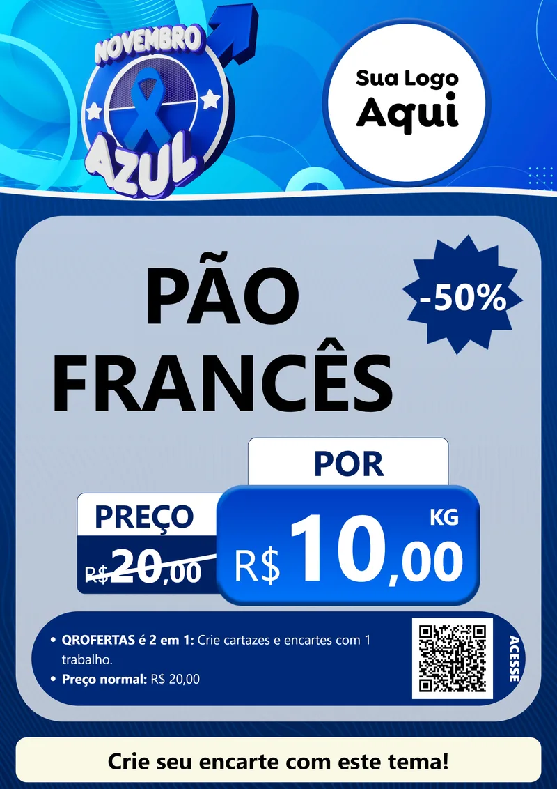 Modelo de Cartaz para Cartaz A4 Vertical com o tema Novembro Azul para Padaria