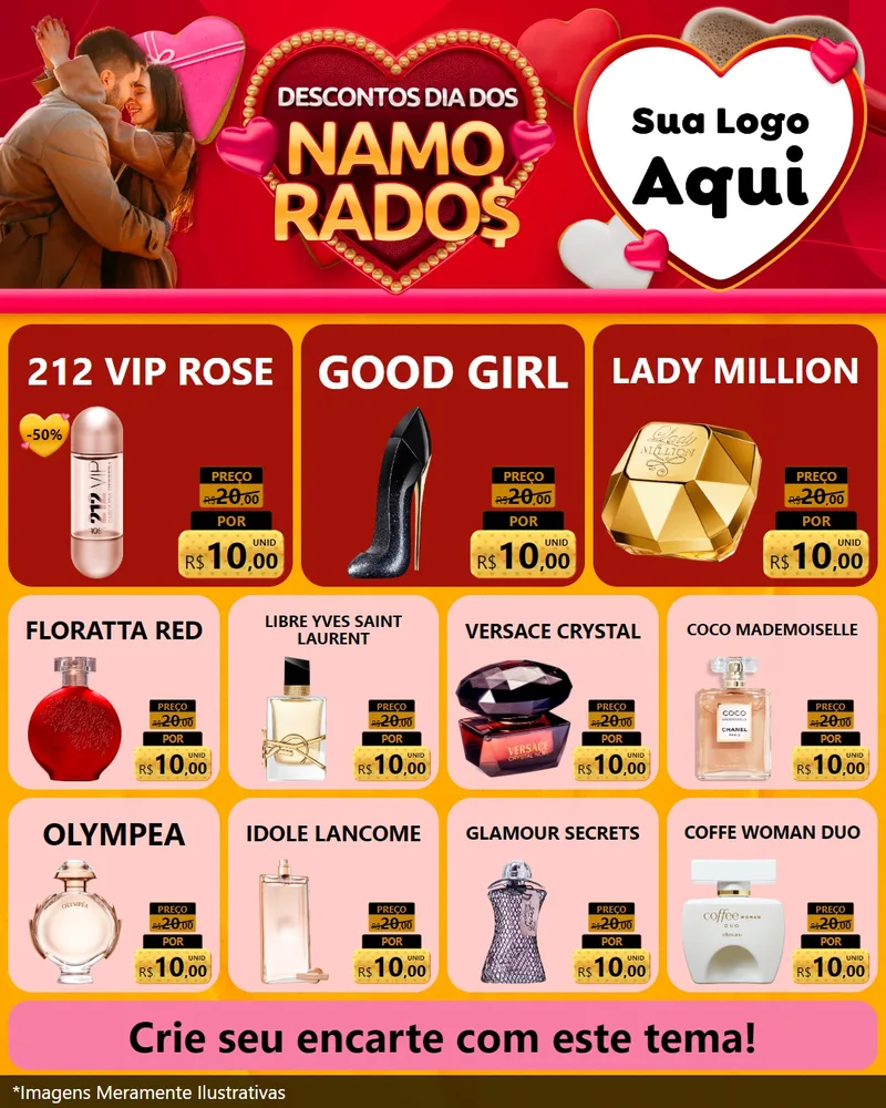 Modelo de Rede Social para Feed Instagram com o tema Descontos Dia dos Namorados para Perfumes