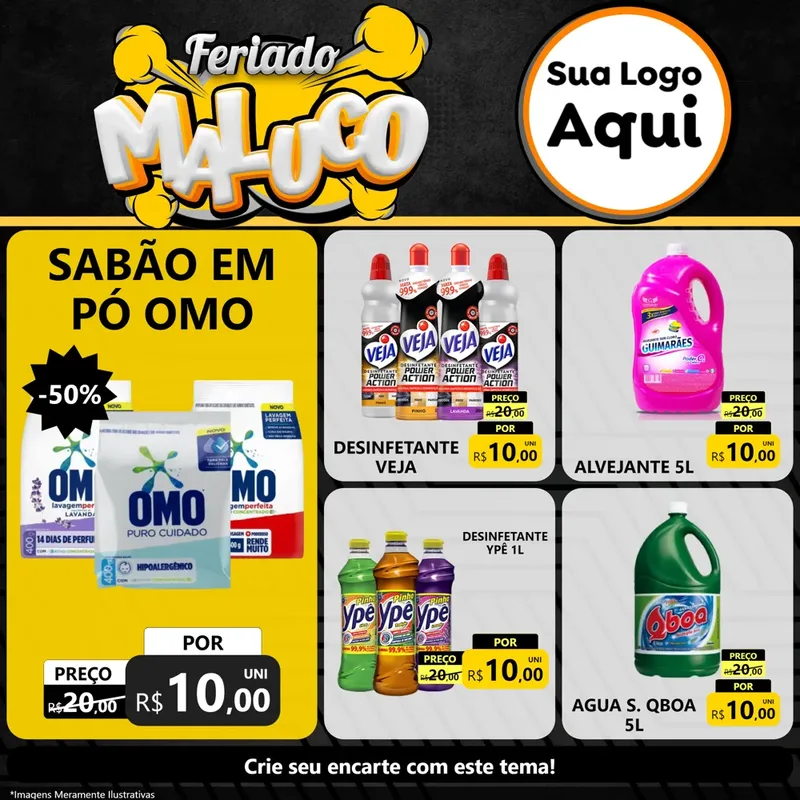 Modelo de Rede Social para Feed Facebook com o tema Feriado Maluco para Produtos de Limpeza