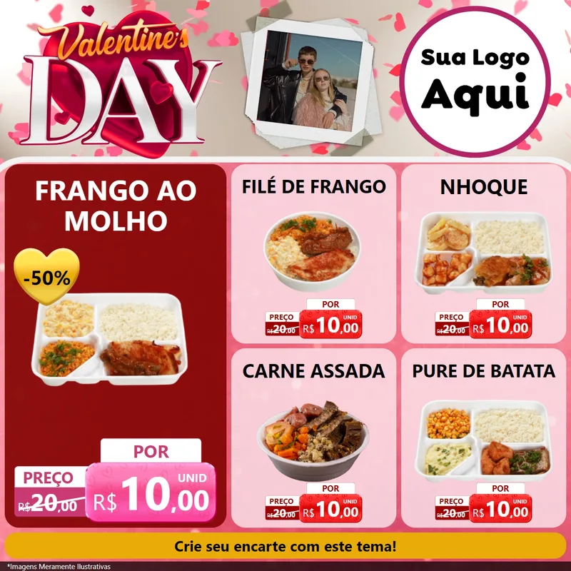 Modelo de Rede Social para Feed Facebook com o tema Valentine's Day para Restaurante
