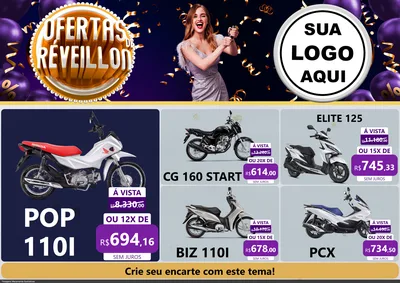 Modelo de Encarte para Encarte A4 Horizontal com o tema Ofertas de Réveillon para Concessionaria de Motos