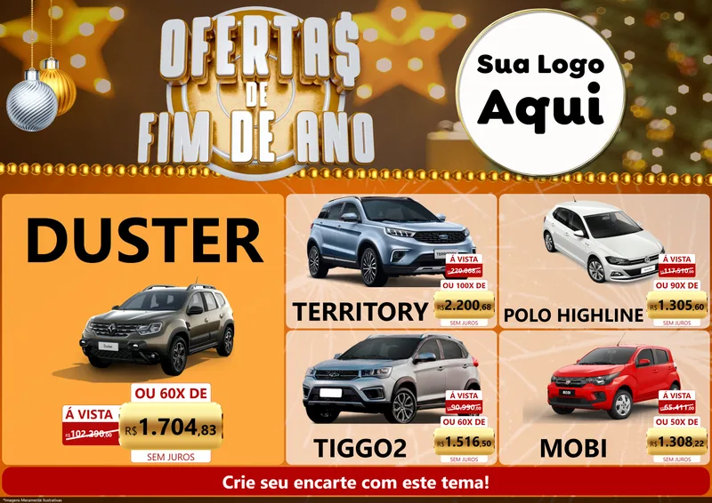 Modelo de Encarte para Encarte A4 Horizontal com o tema Ofertas de Fim de Ano para Concessionaria de Carros