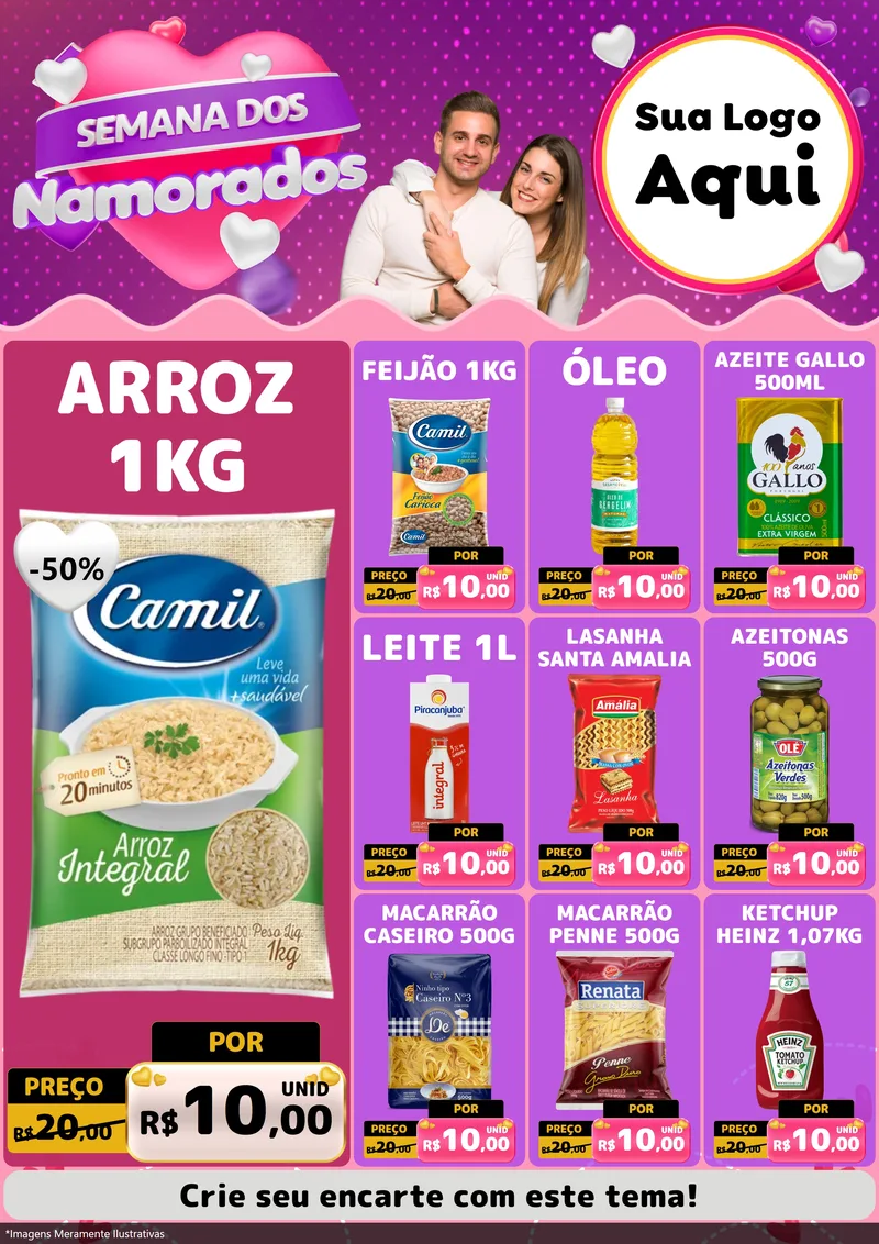 Modelo de Encarte para Encarte A4 Vertical com o tema Semana dos Namorados para Supermercado
