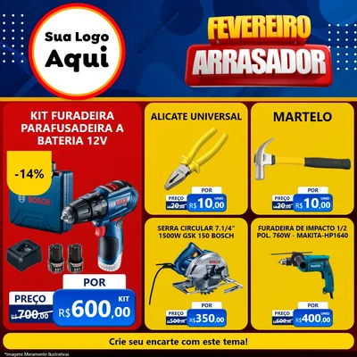 Modelo de Rede Social para Feed Facebook com o tema Fevereiro Arrasador para Maquinas e Ferramentas