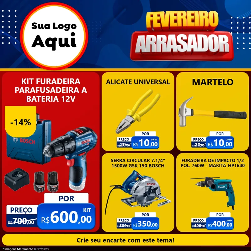 Modelo de Rede Social para Feed Facebook com o tema Fevereiro Arrasador para Maquinas e Ferramentas