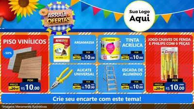 Modelo de TV para TV Horizontal com o tema Arraiá de Ofertas para Material para Construção