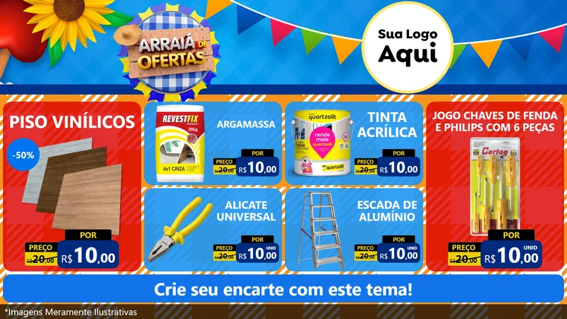 Modelo de TV para TV Horizontal com o tema Arraiá de Ofertas para Material para Construção