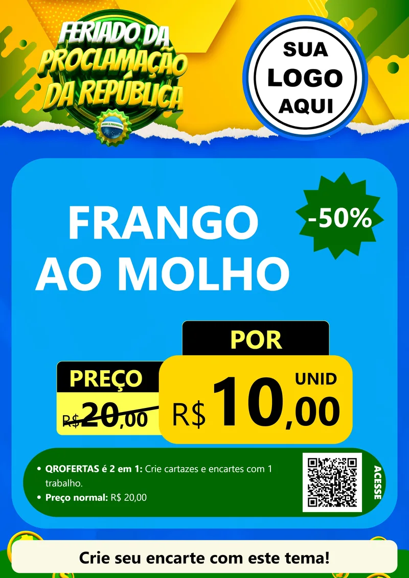 Modelo de Cartaz para Cartaz A4 Vertical com o tema Feriado da Proclamação da República para Restaurante