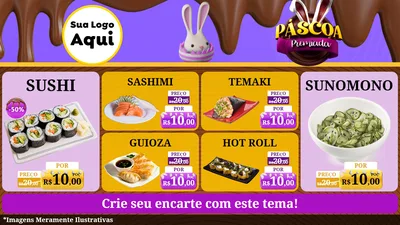 Modelo de TV para TV Horizontal com o tema Páscoa Premiada para Comida japonesa