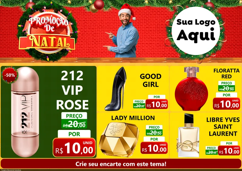 Modelo de Encarte para Encarte A4 Horizontal com o tema Promoção de Natal para Perfumes