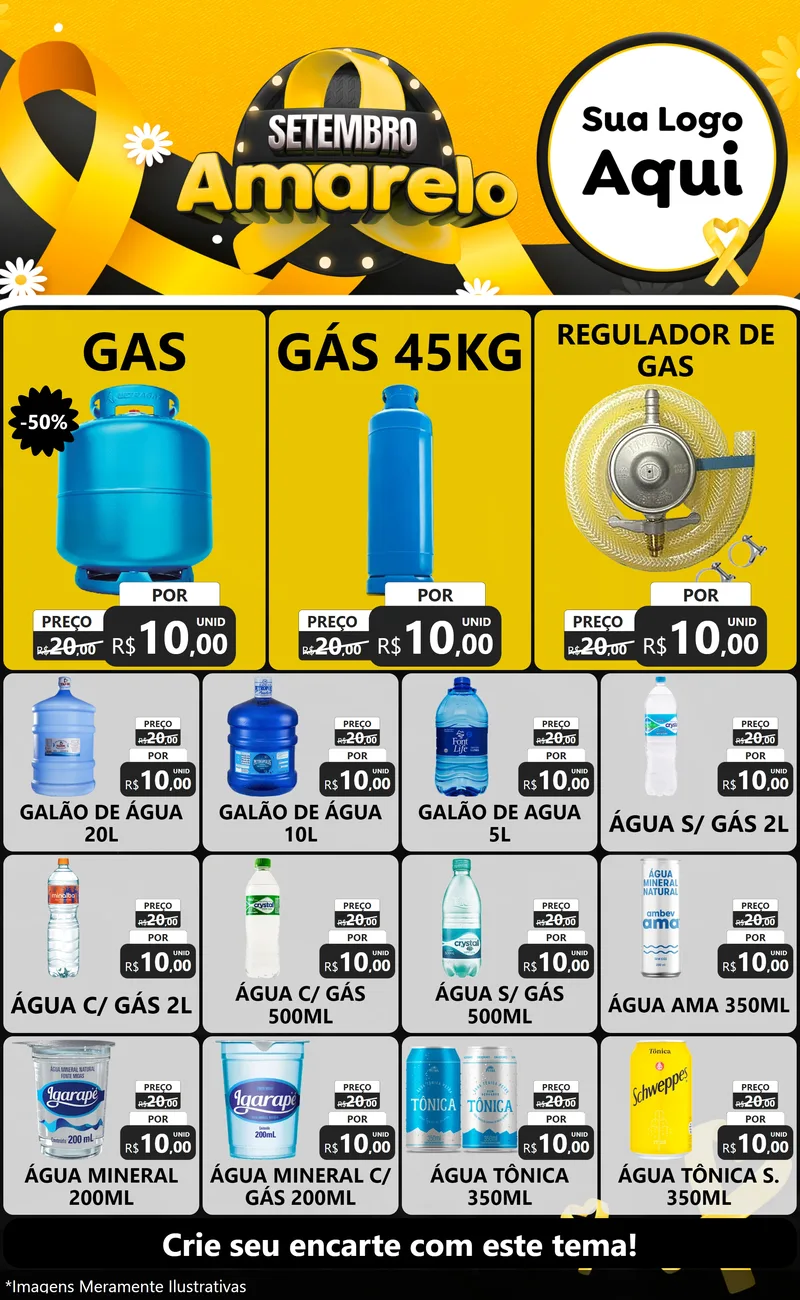 Modelo de Encarte para Encarte Grande com o tema Setembro Amarelo para Água e gás