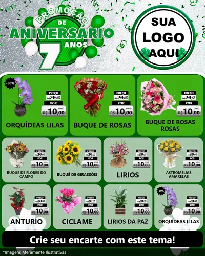 Modelo de Rede Social para Feed Instagram com o tema Promoção de Aniversário - 7 Anos para Floricultura e jardim