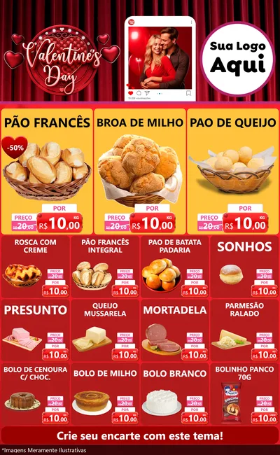 Modelo de Encarte para Encarte Grande com o tema Valentine's Day para Padaria