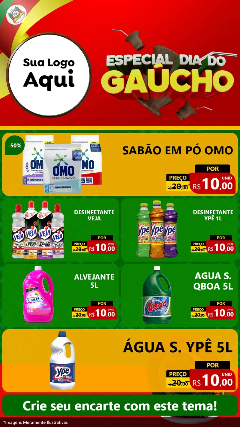 Modelo de TV para TV Vertical com o tema Especial Dia do Gaúcho para Produtos de Limpeza