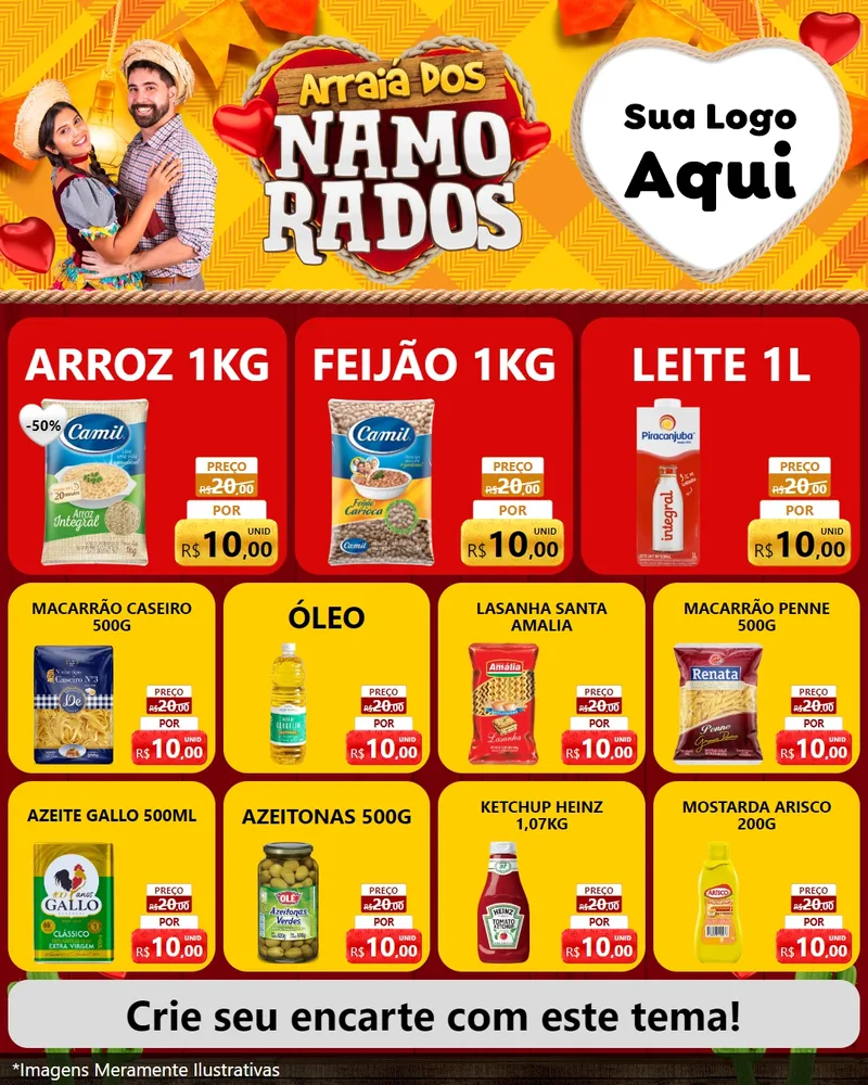 Modelo de Rede Social para Feed Instagram com o tema Arraiá dos Namorados para Supermercado