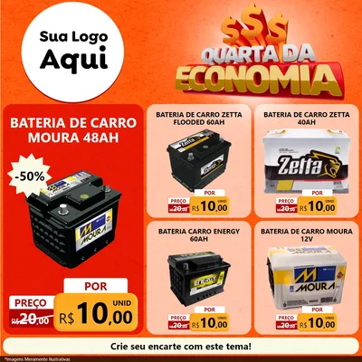 Modelo de Rede Social para Feed Facebook com o tema Quarta da Economia para Baterias Elétricas