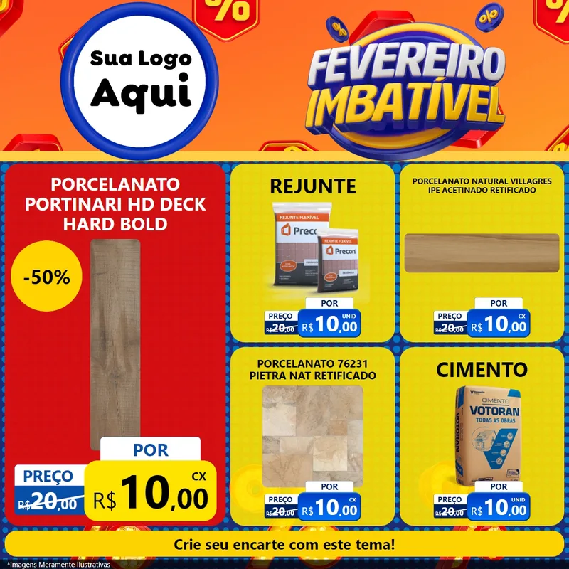 Modelo de Rede Social para Feed Facebook com o tema Fevereiro Imbatível para Pisos e revestimentos