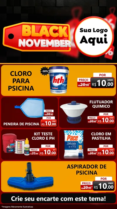 Modelo de TV para TV Vertical com o tema Black November para Produtos para Piscina