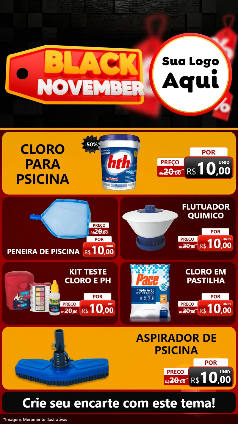 Modelo de TV para TV Vertical com o tema Black November para Produtos para Piscina