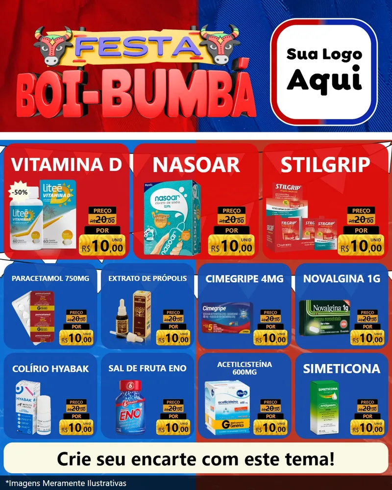 Modelo de Rede Social para Feed Instagram com o tema Festa Boi Bumbá para Farmácia
