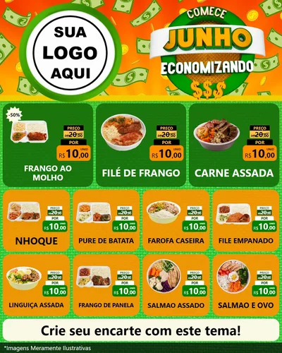 Modelo de Rede Social para Feed Instagram com o tema Comece Junho Economizando para Restaurante