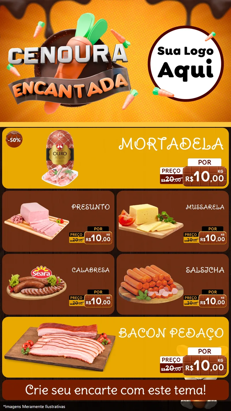 Modelo de TV para TV Vertical com o tema Cenoura Encantada - Páscoa para Frios e Laticínios