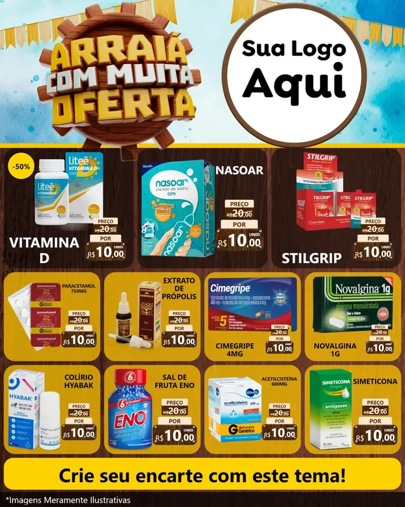 Modelo de Rede Social para Feed Instagram com o tema Ofertas de São João - Junina para Farmácia