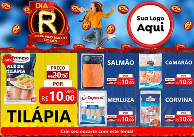 Modelo de Encarte para Encarte A4 Horizontal com o tema Dia R - O Dia Mais Barato Do Mês para Peixaria