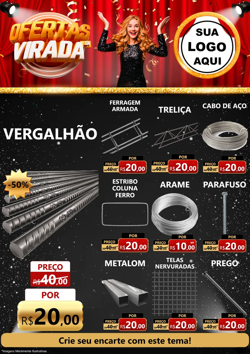 Modelo de Encarte para Encarte A4 Vertical com o tema Ofertas da Virada para Ferragens