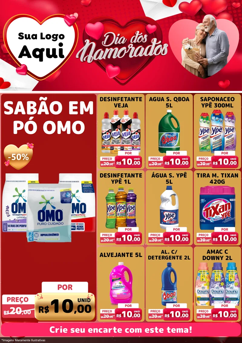 Modelo de Encarte para Encarte A4 Vertical com o tema Dia Dos Namorados para Produtos de Limpeza