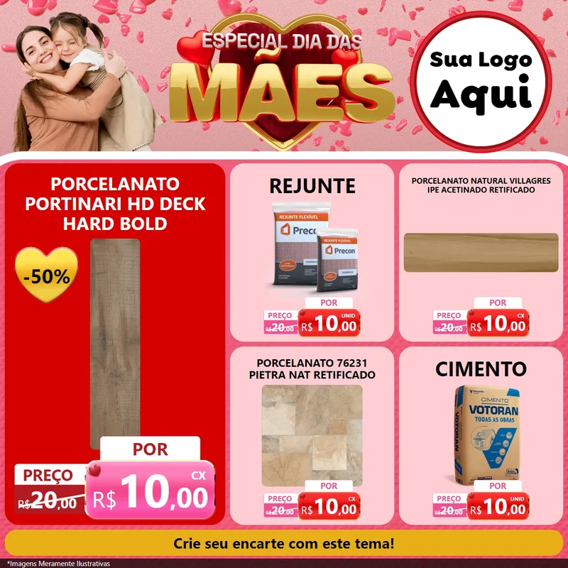 Modelo de Rede Social para Feed Facebook com o tema Especial Dia Das Mães para Pisos e revestimentos