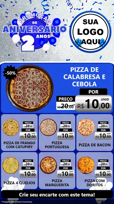 Modelo de Rede Social para Stories com o tema Promoção de Aniversário - 2 Anos para Pizzaria