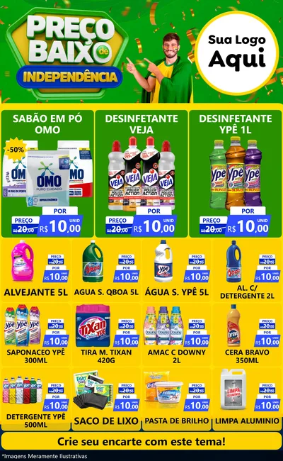 Modelo de Encarte para Encarte Grande com o tema Preço Baixo de Independência para Produtos de Limpeza