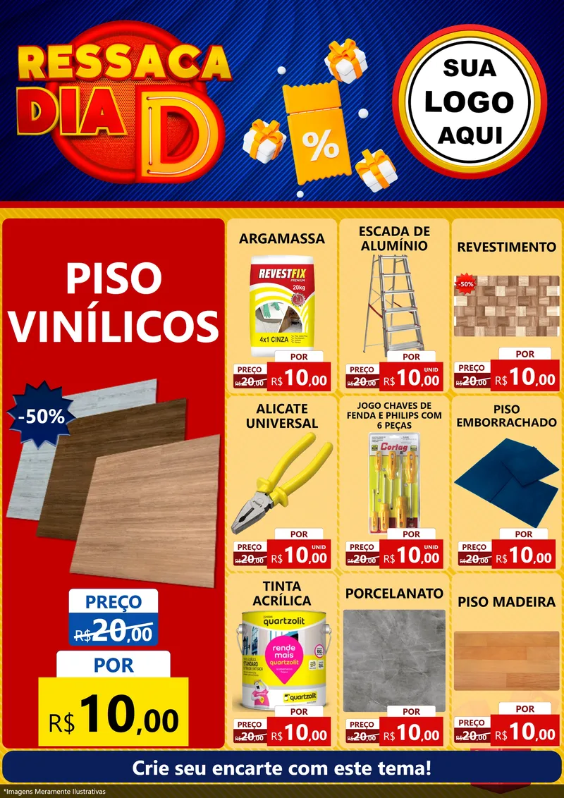 Modelo de Encarte para Encarte A4 Vertical com o tema Ressaca Dia D para Material para Construção